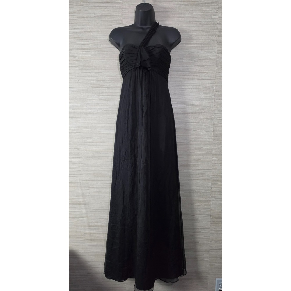 AMSALE Evening Maxi Dress Womens Size 00 Black Silk One Shoulder Chic Bow-Front